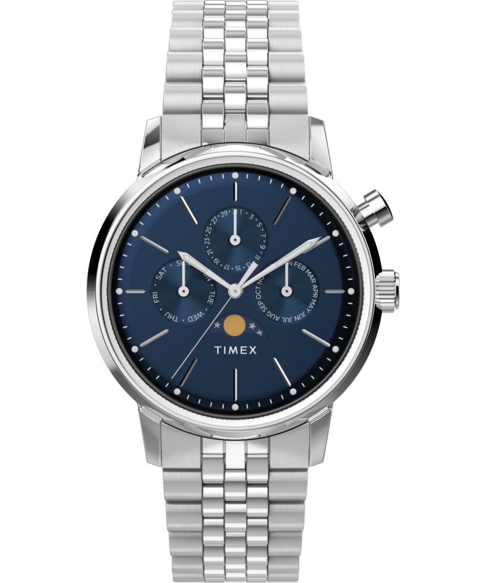 Marlin® Moon Phase 40mm Stainless Steel Bracelet Watch