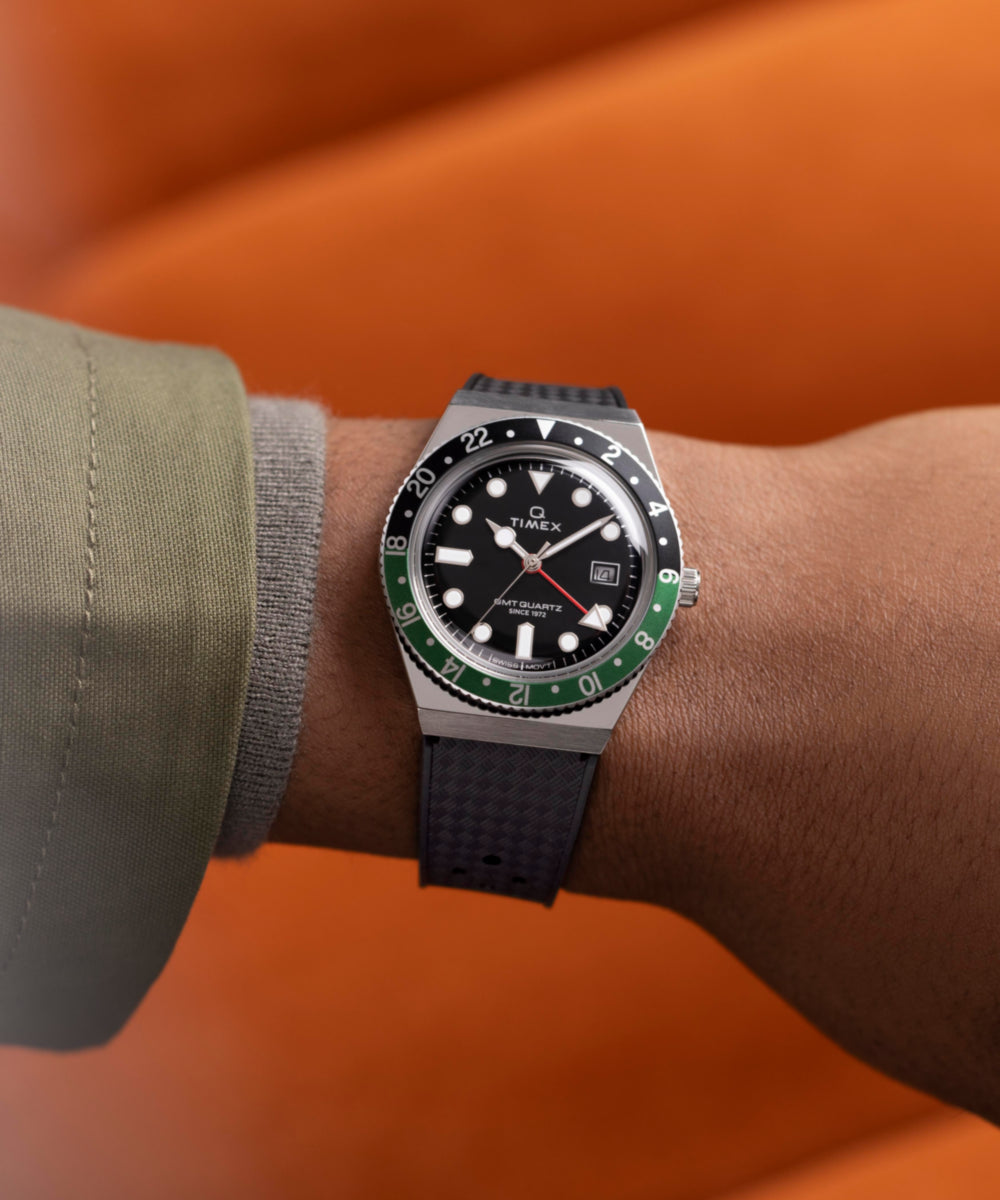 Q Timex® GMT 38mm Synthetic Rubber Strap Watch