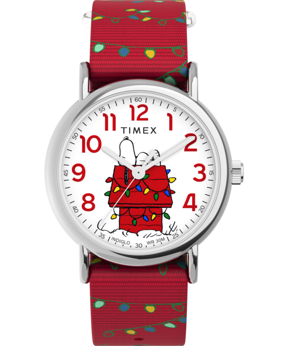 Timex x Peanuts Weekender Holiday 38mm Fabric Strap Watch