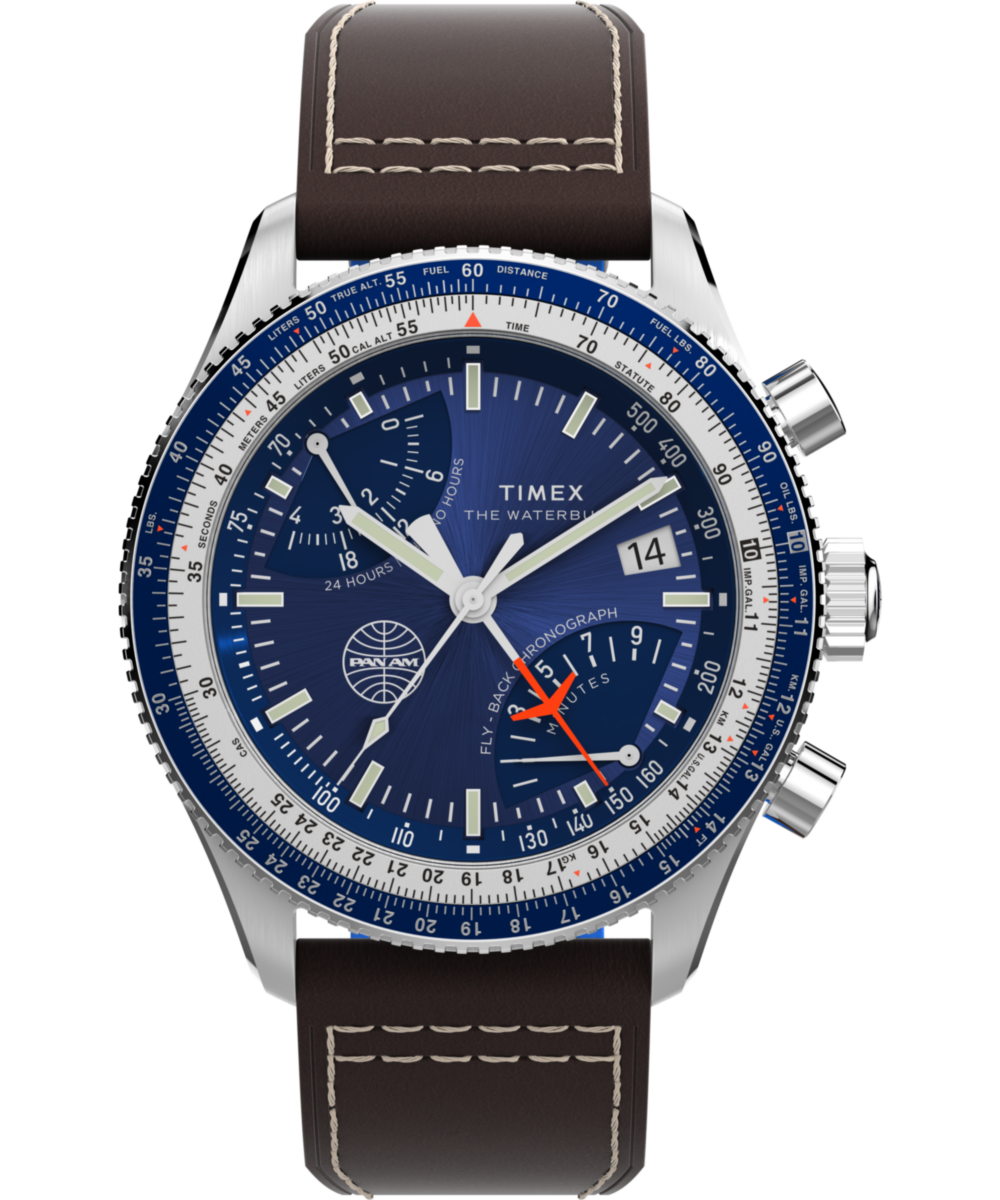 Timex Fly-Back Chronograph x Pan Am® 43mm Leather Strap Watch 