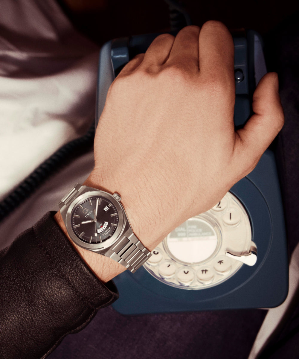 Q Timex® Continental GMT 39mm Stainless Steel Bracelet Watch