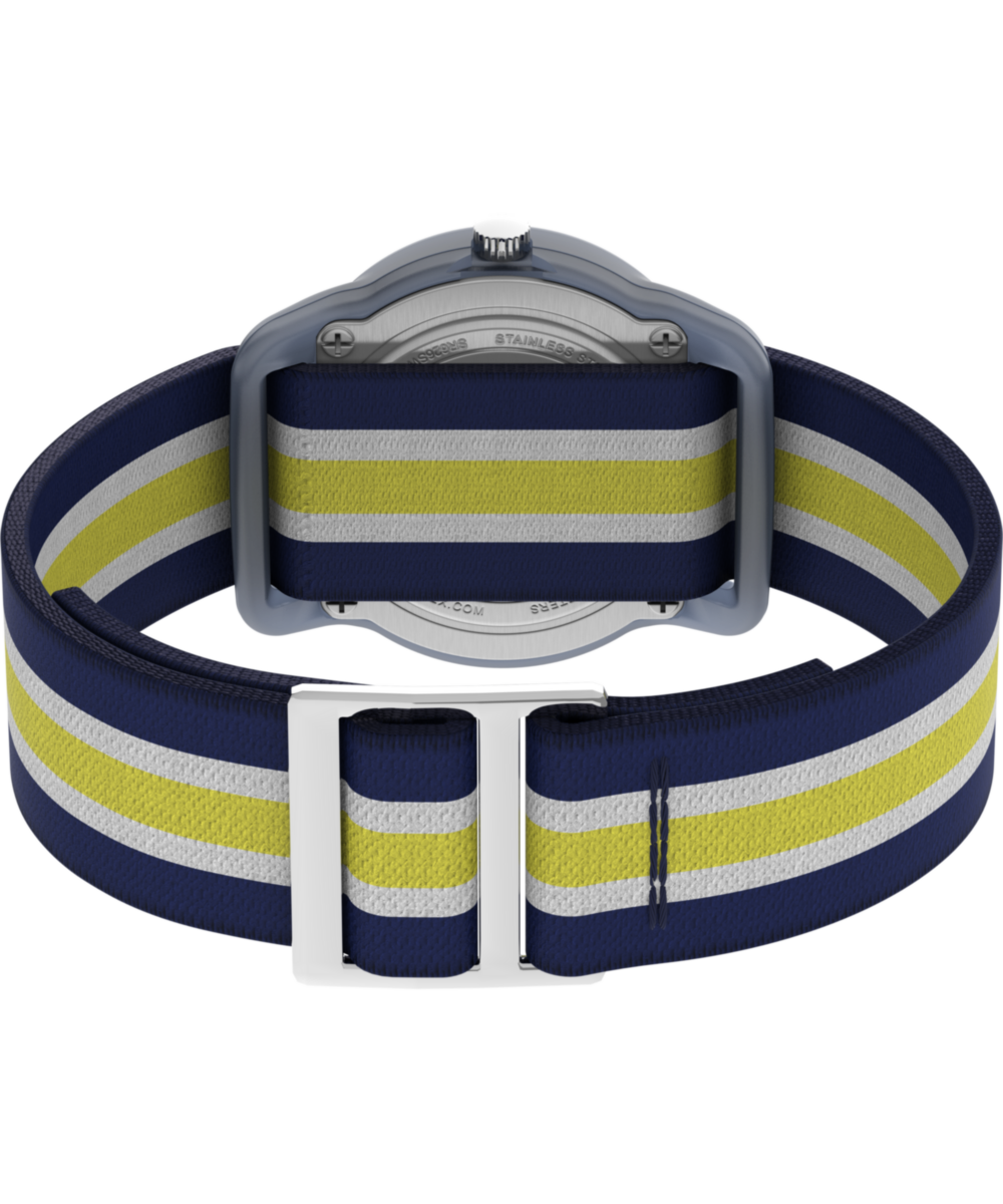 TIMEX TIME MACHINES® 29mm Blue/Yellow Stripe Elastic Fabric Kids Watch